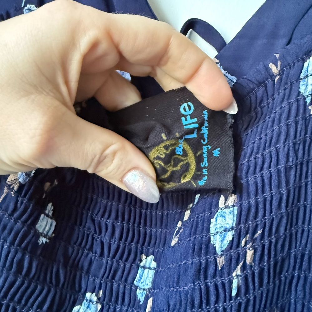 Blue Life Navy Floral Wide Leg Jumpsuit M - Picture 3 of 4